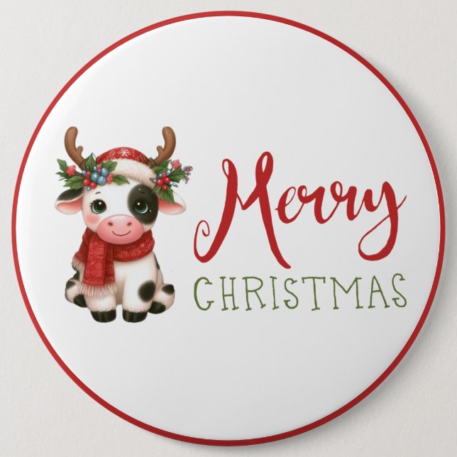 Bóton Redondo 15.24cm Vaca doce de Natal feliz (Frente)