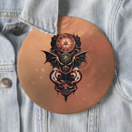 Bóton Redondo 15.24cm Viagem de tempo místico com asas, relógio de galão