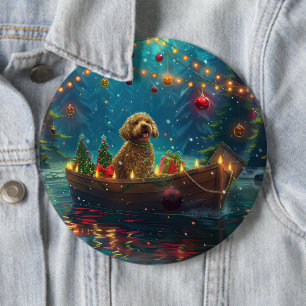 Bóton Redondo 15.24cm Viagem Festiva de Natal do Goldendoodle