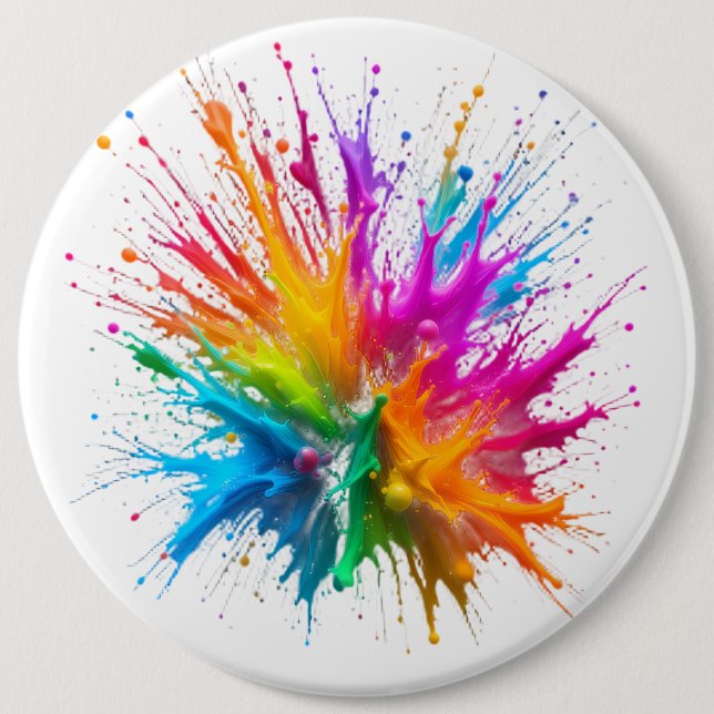 Bóton Redondo 15.24cm Vibrant Rainbow Paint Splatter Explosion (Frente)