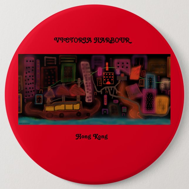 Bóton Redondo 15.24cm Victoria Harbor, Hong Kong dos anos 60- (Frente)