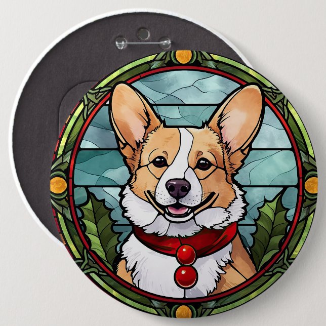 Bóton Redondo 15.24cm Vidro Colorido de Natal Corgi (Frente & Verso)