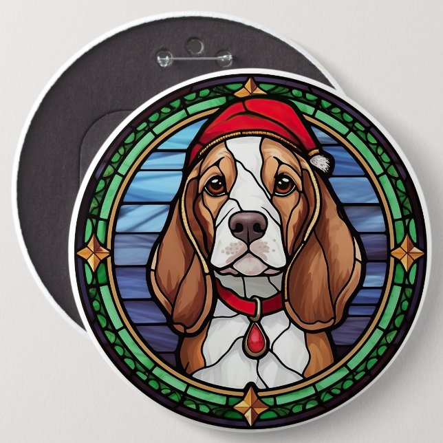 Bóton Redondo 15.24cm Vidro Pintado de Natal Beagle (Frente & Verso)