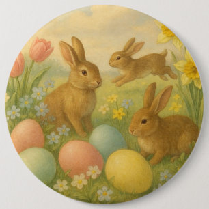 Bóton Redondo 15.24cm Vintage Bunny/Coelho Ovo de Páscoa/Primavera  