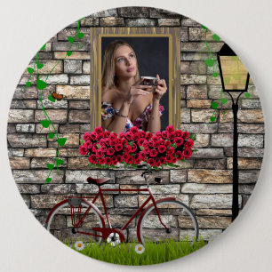 Bóton Redondo 15.24cm Vintage Fairytale Bicycle Rosa Girly Photo Frame
