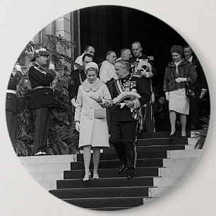 Bóton Redondo 15.24cm Vintage Mônaco Príncipe Albert e Princesa Grace