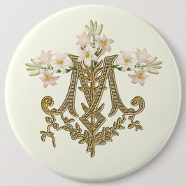 Bóton Redondo 15.24cm Virgem Elegante Mary Dourada Marian Cross Lily Car
