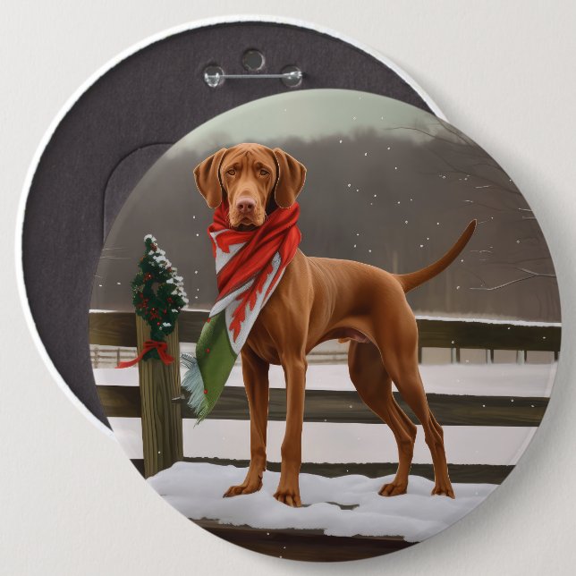 Bóton Redondo 15.24cm Vizsla Dog no Natal da Neve (Frente & Verso)