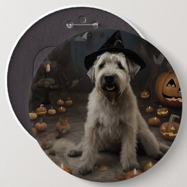 Bóton Redondo 15.24cm Wheaten Terrier Pumpkins Halloween Assustado (Frente & Verso)