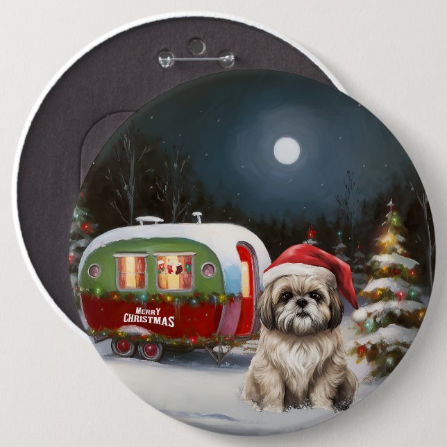 Bóton Redondo 15.24cm Winter Havanese Caravan Christmas Adventure (Frente & Verso)