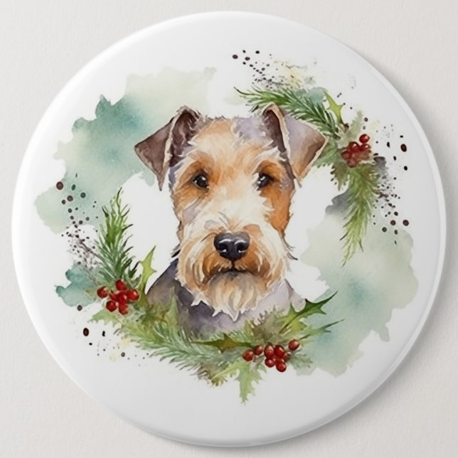 Bóton Redondo 15.24cm Wirefox Terrier Wreath de Natal Festivo Pup (Frente)