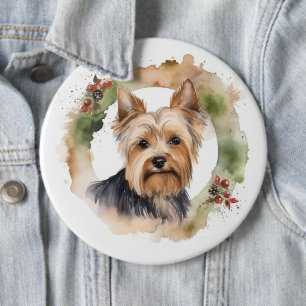 Bóton Redondo 15.24cm Yorkshire Terrier Christmas Wreath Festivo Pup