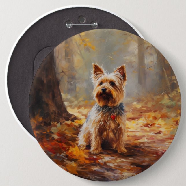 Bóton Redondo 15.24cm Yorkshire Terrier em Autumn Leaves Cai Inspire (Frente & Verso)