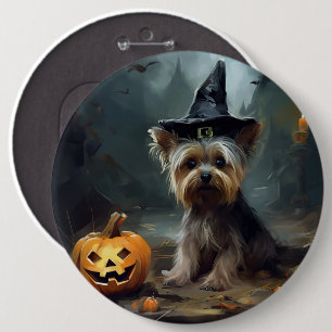 Bóton Redondo 15.24cm Yorkshire Terrier Pumpkins Halloween Scary
