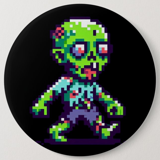 Bóton Redondo 15.24cm Zombie Halloween engraçado de 8 bits (Frente)