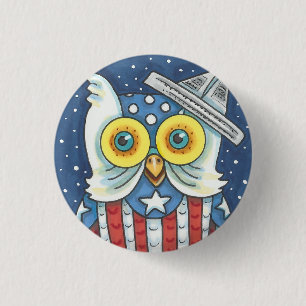 BÓTON REDONDO 2.54CM 4 DE JULHO, AMERICANO OWL, BOTÃO DE PÁSSARO