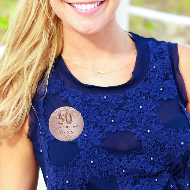 Bóton Redondo 2.54cm 50.º aniversário rosa dourado nome (Criador carregado)