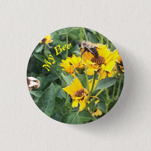 Bóton Redondo 2.54cm Abóbora Polinizando Flor Amarelo (Frente)