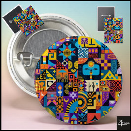 Bóton Redondo 2.54cm Abstract Folk Art Geometric Quilt Mosaic