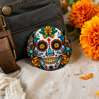Bóton Redondo 2.54cm Açúcar Colorido Caveira Día de los Muertos