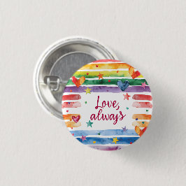 Bóton Redondo 2.54cm Adesivo Arco-íris de Amor Sempre, Coração de Aquar