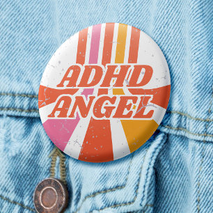 Bóton Redondo 2.54cm ADHD Angel Orange 70s Retro Saúde Mental