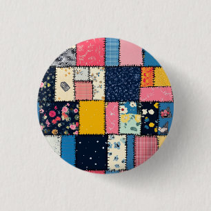 Bóton Redondo 2.54cm Adorável Design de Patchwork, Padrão Divertido