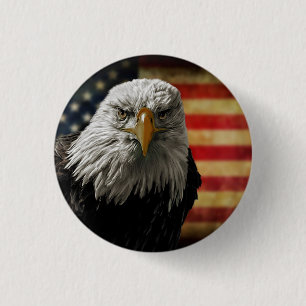 Bóton Redondo 2.54cm Águia Balda Americana na Bandeira Grunge
