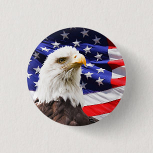 Bóton Redondo 2.54cm Águia Balda com Fundo de Bandeira Americano