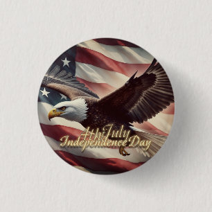 Bóton Redondo 2.54cm Águia de 4 de Julho com Bandeira Americana