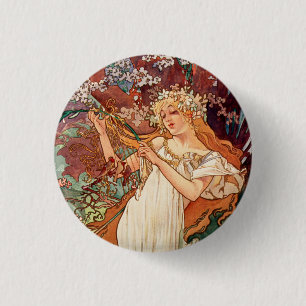 Bóton Redondo 2.54cm Alphonse Mucha, As Estações (1896) Primavera