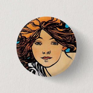 Bóton Redondo 2.54cm Alphonse Mucha - Cycles Perfecta Arte Novo Retrô