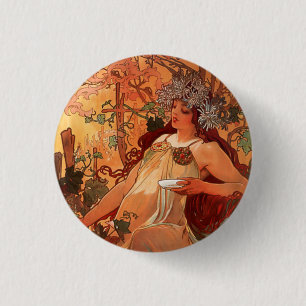 Bóton Redondo 2.54cm Alphonse Mucha, quatro estações, outono