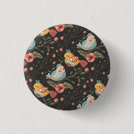 Bóton Redondo 2.54cm Amar Boho Birds Padrão Floral