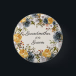 Bóton Redondo 2.54cm Amarelo Azul Pintado Floral Avó Groom<br><div class="desc">Amarelo de mostarda elegante e azul-marinho pintado aquarela floral "Avó do Groom".</div>