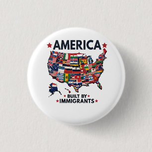 Bóton Redondo 2.54cm Americano Construído por Imigrantes Patriótico Ame