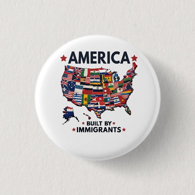 Bóton Redondo 2.54cm Americano Construído por Imigrantes Patriótico Ame (Frente)
