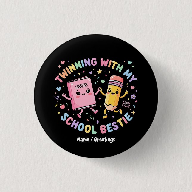 Bóton Redondo 2.54cm Amizade de Gêmeas da Escola Kawaii (Frente)