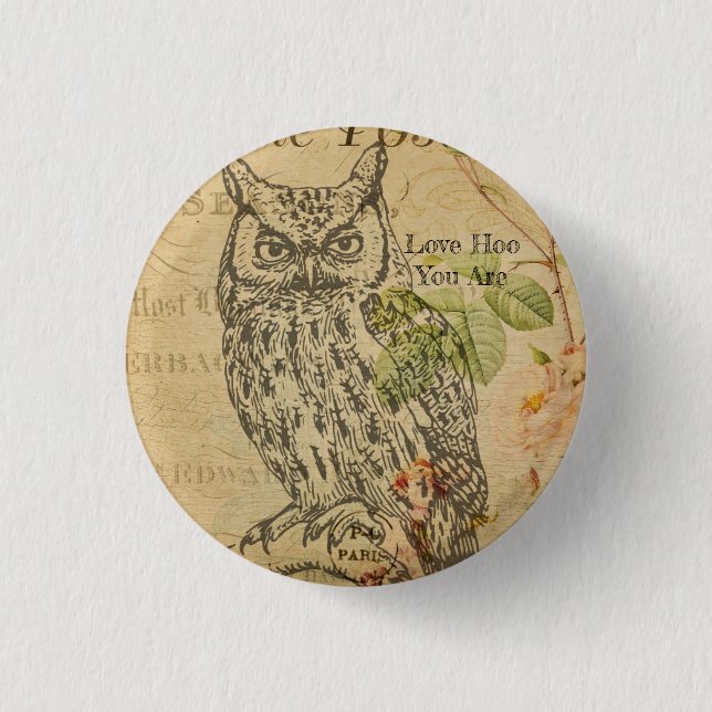 Bóton Redondo 2.54cm Amo Como Você É Vintage Owl Mantra (Frente)