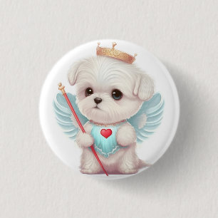 Bóton Redondo 2.54cm Amor Celestial: Cachorro Maltês Bonito Anjo