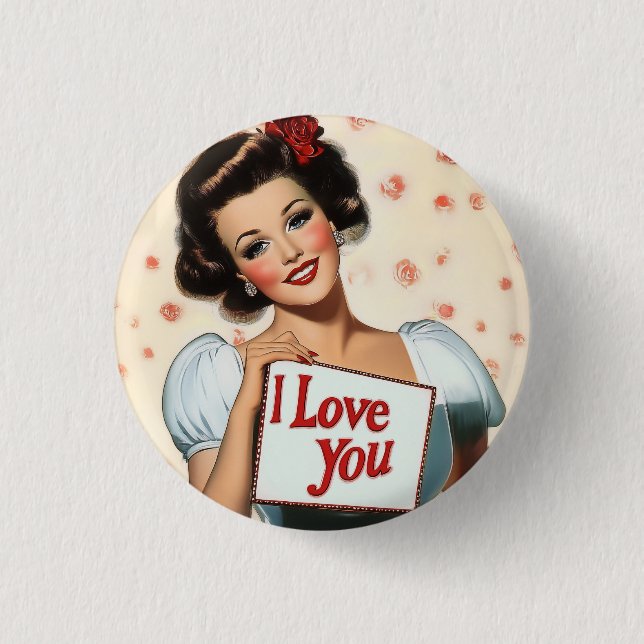Bóton Redondo 2.54cm Amor com Pin-Up Retroativo (Frente)