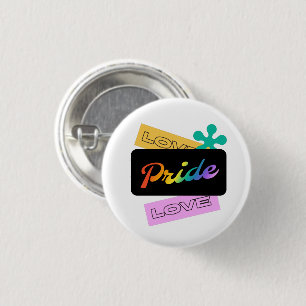 Bóton Redondo 2.54cm Amor, orgulho, amor. LGBT+orgulho. Botão Arco-Íris