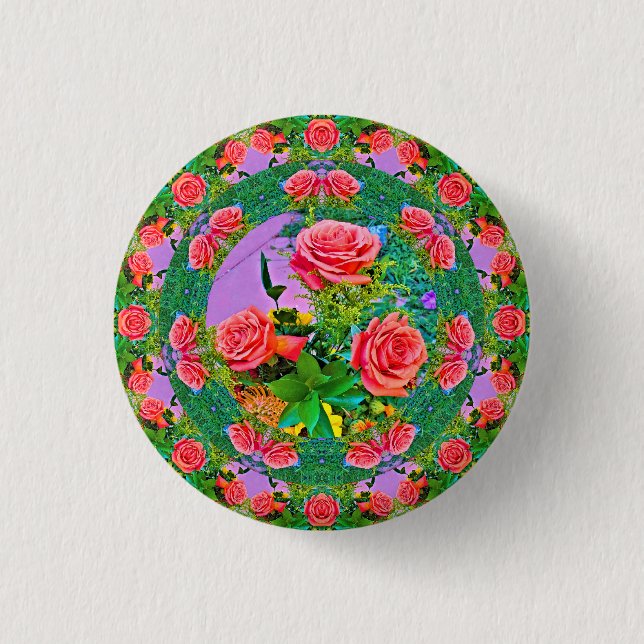 Bóton Redondo 2.54cm Anéis Rosa Rosa Rosa Rosa Rosa Rosa (Frente)