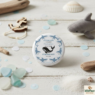 Bóton Redondo 2.54cm Animais Marinhos Tubarão 1º Aniversário Debaixo