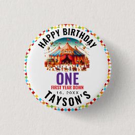 Bóton Redondo 2.54cm Aniversário de 1 ano do Circo Carnaval Fofo Modern