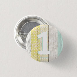 Bóton Redondo 2.54cm Aniversário de 1 ano em Verde-Menta e Amarelo com