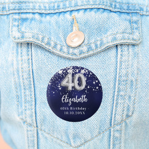 Bóton Redondo 2.54cm aniversário de 40 anos marinho estrelas prateadas 