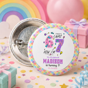 Bóton Redondo 2.54cm Aniversário de 7 anos do Arco-íris Eu tinha 6 an