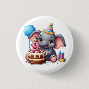 Bóton Redondo 2.54cm Aniversário de 9 anos do Elefante Fofo