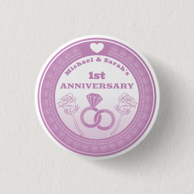 Bóton Redondo 2.54cm Aniversário de casamento com visual em renda para  (Frente)
